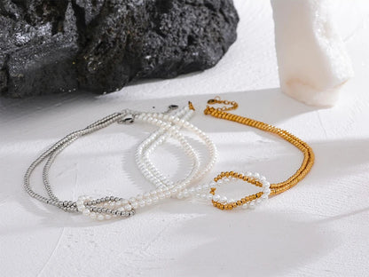 Imitation pearl beaded chain knot necklace - product image