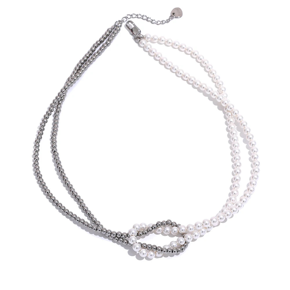 Imitation pearl beaded chain knot necklace - product image