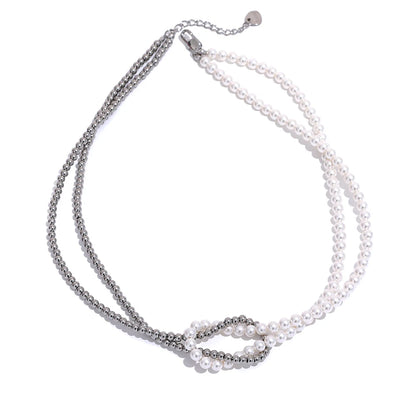 Imitation pearl beaded chain knot necklace - product image