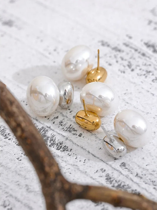 Imitation pearl beads no scratch push-back stud earrings - product image
