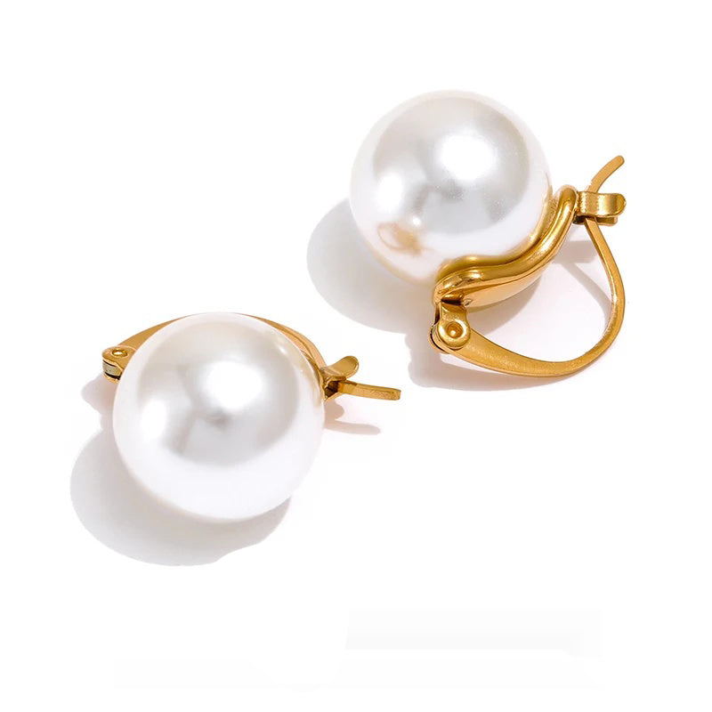 Imitation pearl contemporary hoop earrings - product image