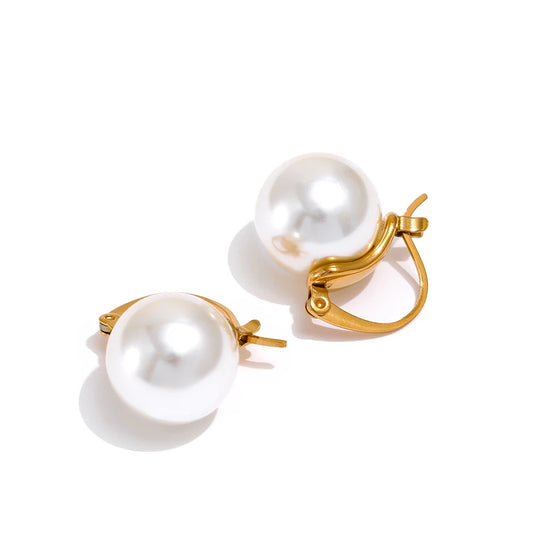 Imitation pearl contemporary hoop earrings - product image