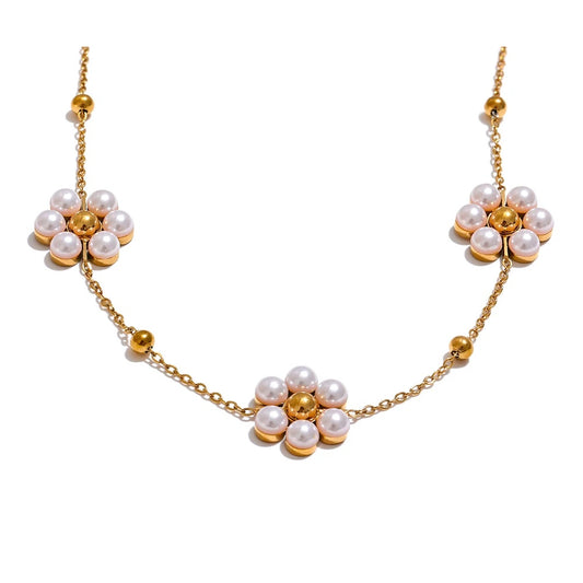 Imitation pearl flower beads chain pendant necklace - product image