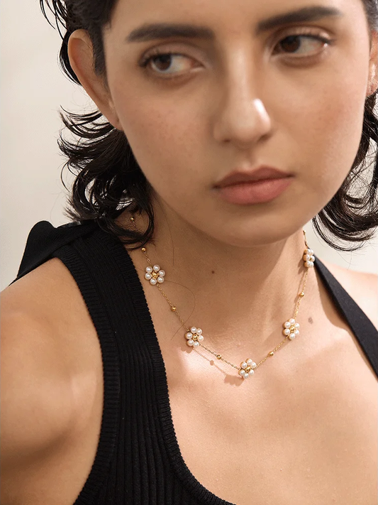 Imitation pearl flower beads chain pendant necklace - product image