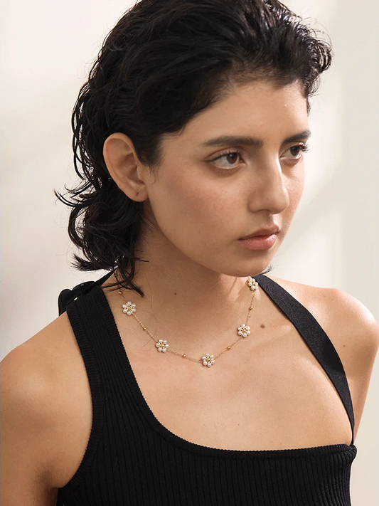 Imitation pearl flower beads chain pendant necklace - product image