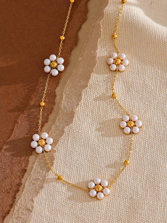 Imitation pearl flower beads chain pendant necklace - product image