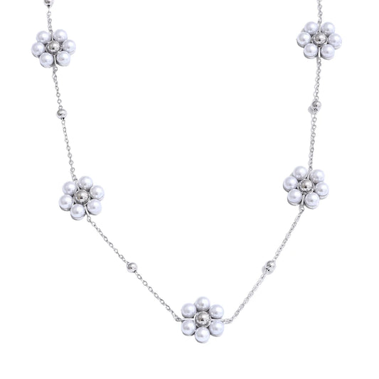Imitation pearl flower beads chain pendant necklace - product image
