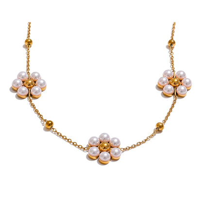 Imitation pearl flower beads chain pendant necklace - product image