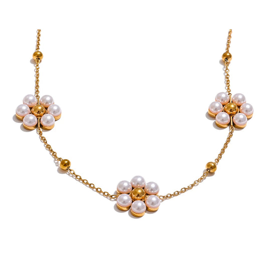 Imitation pearl flower beads chain pendant necklace - product image