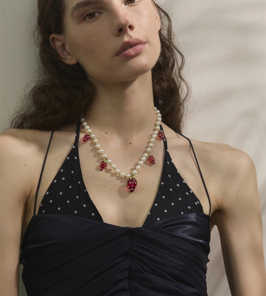 Imitation pearl fruit strawberry necklace bracelet set - product image