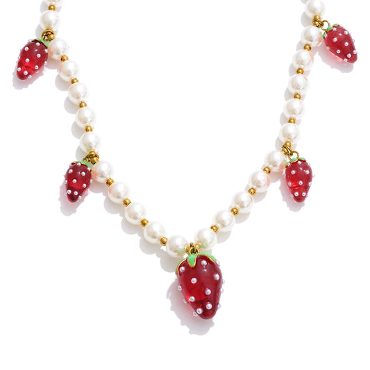 Imitation pearl fruit strawberry necklace bracelet set - product image