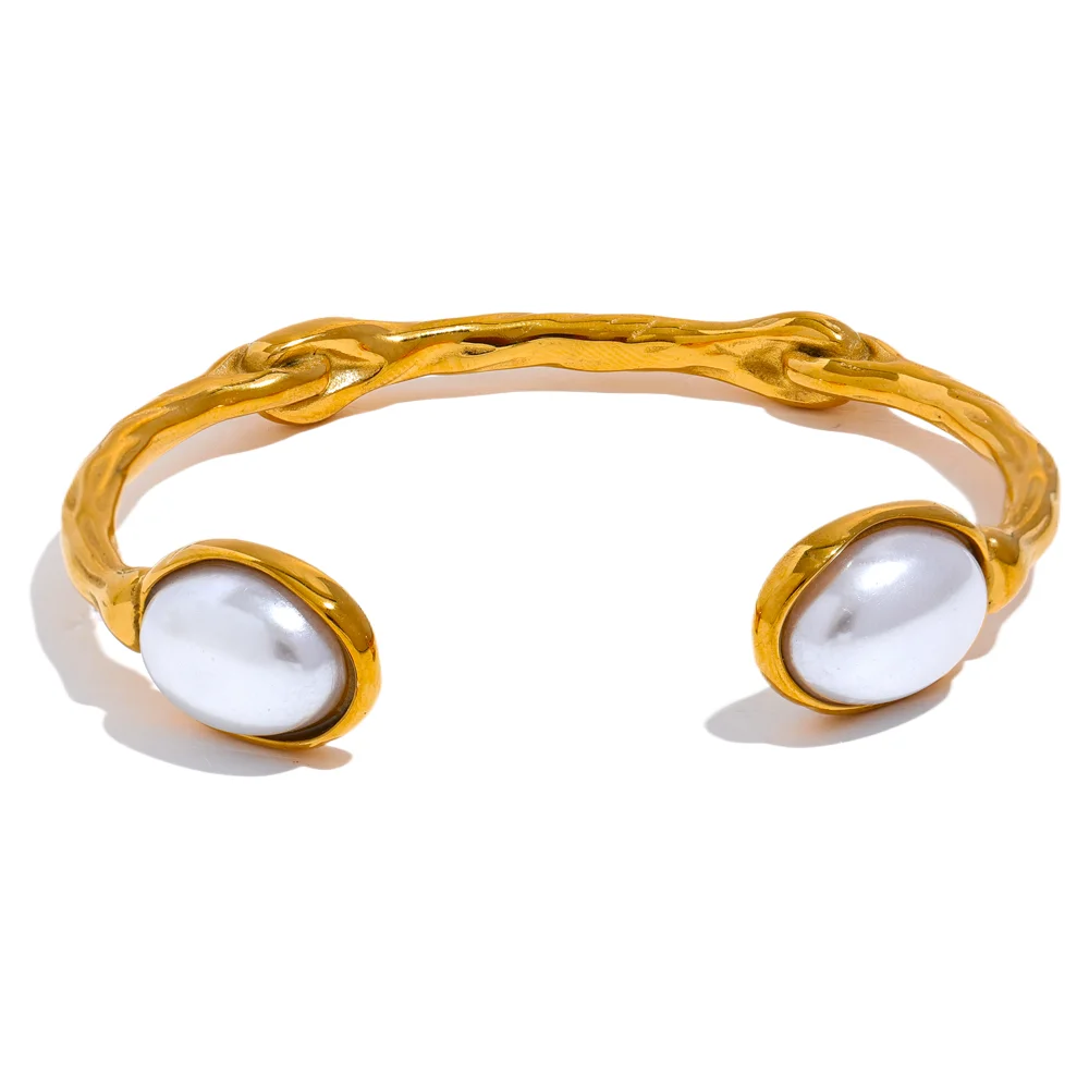 Imitation pearl minimalist gold color cuff women bracelet - product image