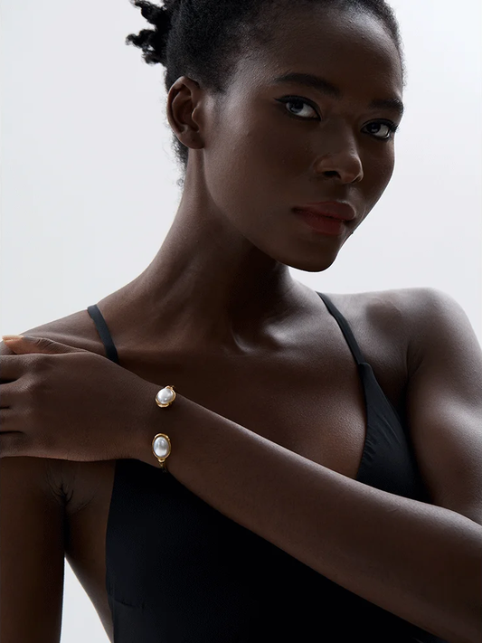 Imitation pearl minimalist gold color cuff women bracelet - product image