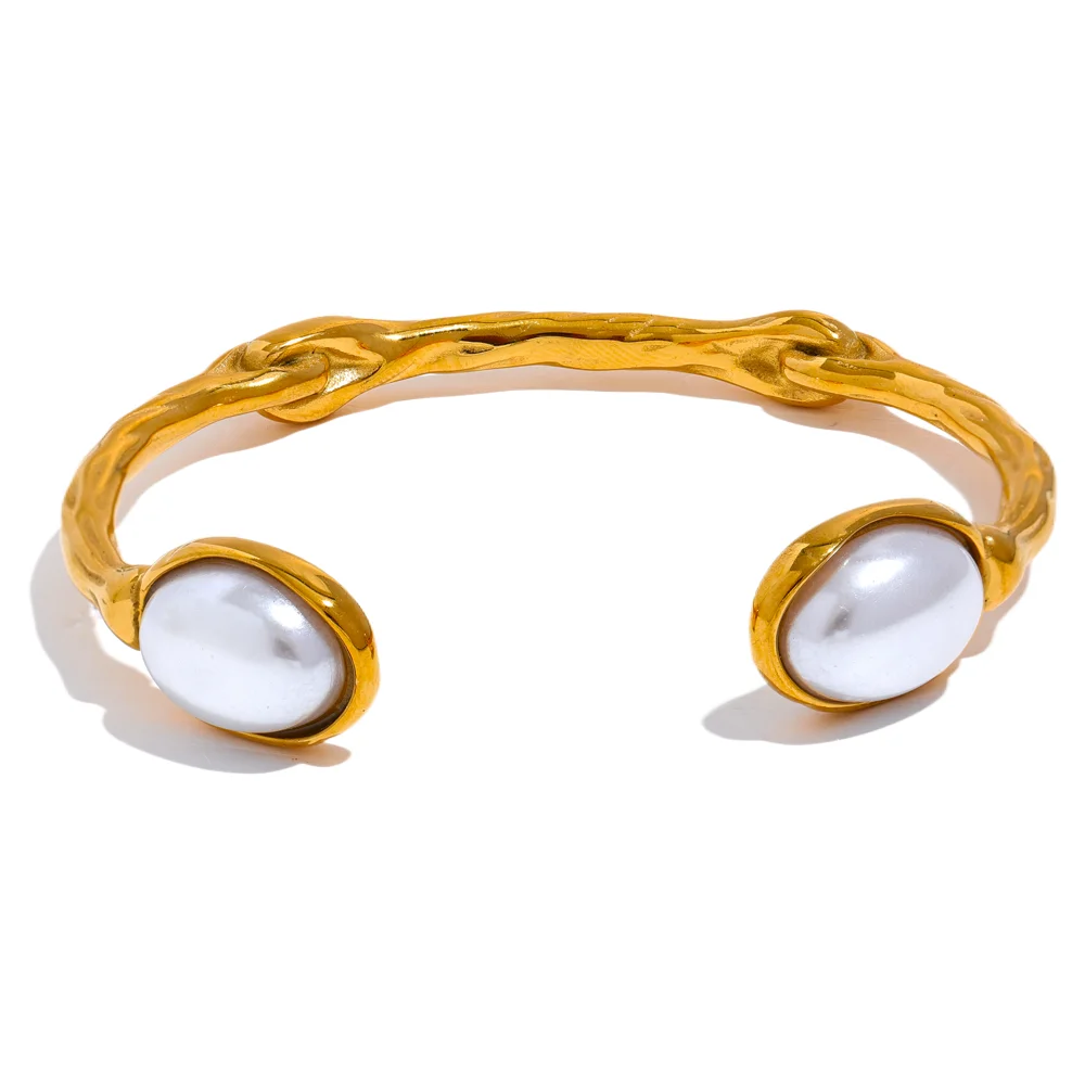 Imitation pearl minimalist gold color cuff women bracelet - product image