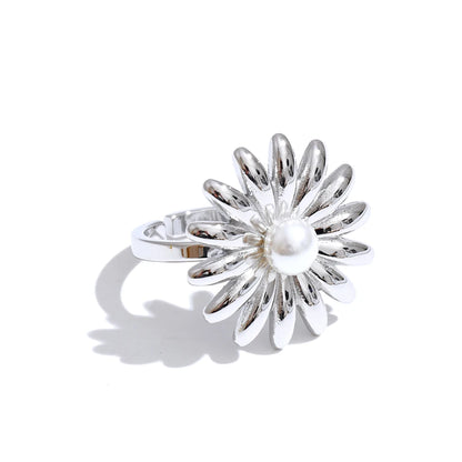 Imitation pearl sunflower adjustable ring - product image