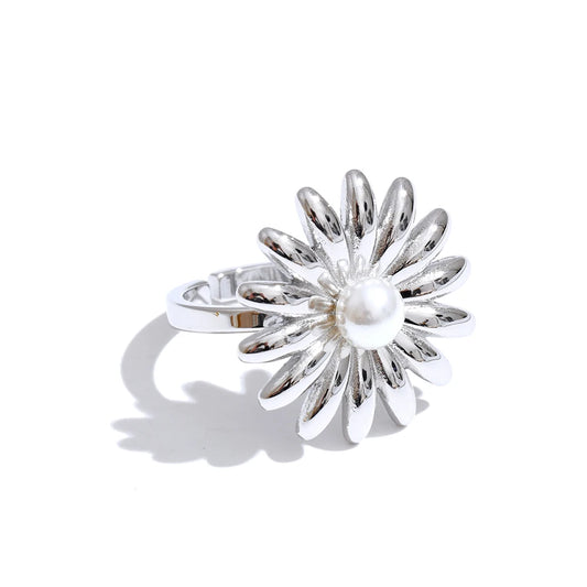 Imitation pearl sunflower adjustable ring - product image