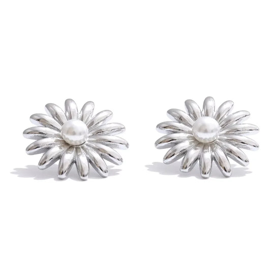 Imitation pearl sunflower adjustable ring - product image