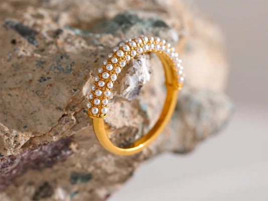 Imitation pearls abstract charm ring - product image