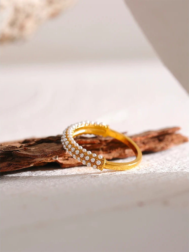 Imitation pearls abstract charm ring - product image