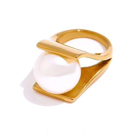 Imitation pearls abstract cocktail fashion ring - product image