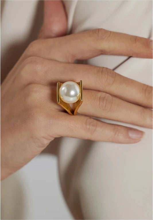 Imitation pearls abstract cocktail fashion ring - product image