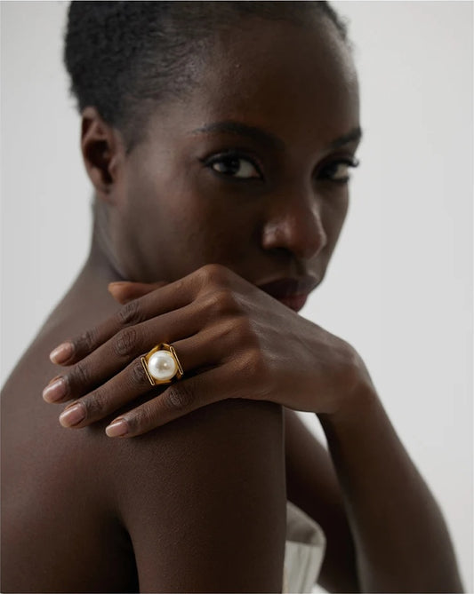 Imitation pearls abstract cocktail fashion ring - product image