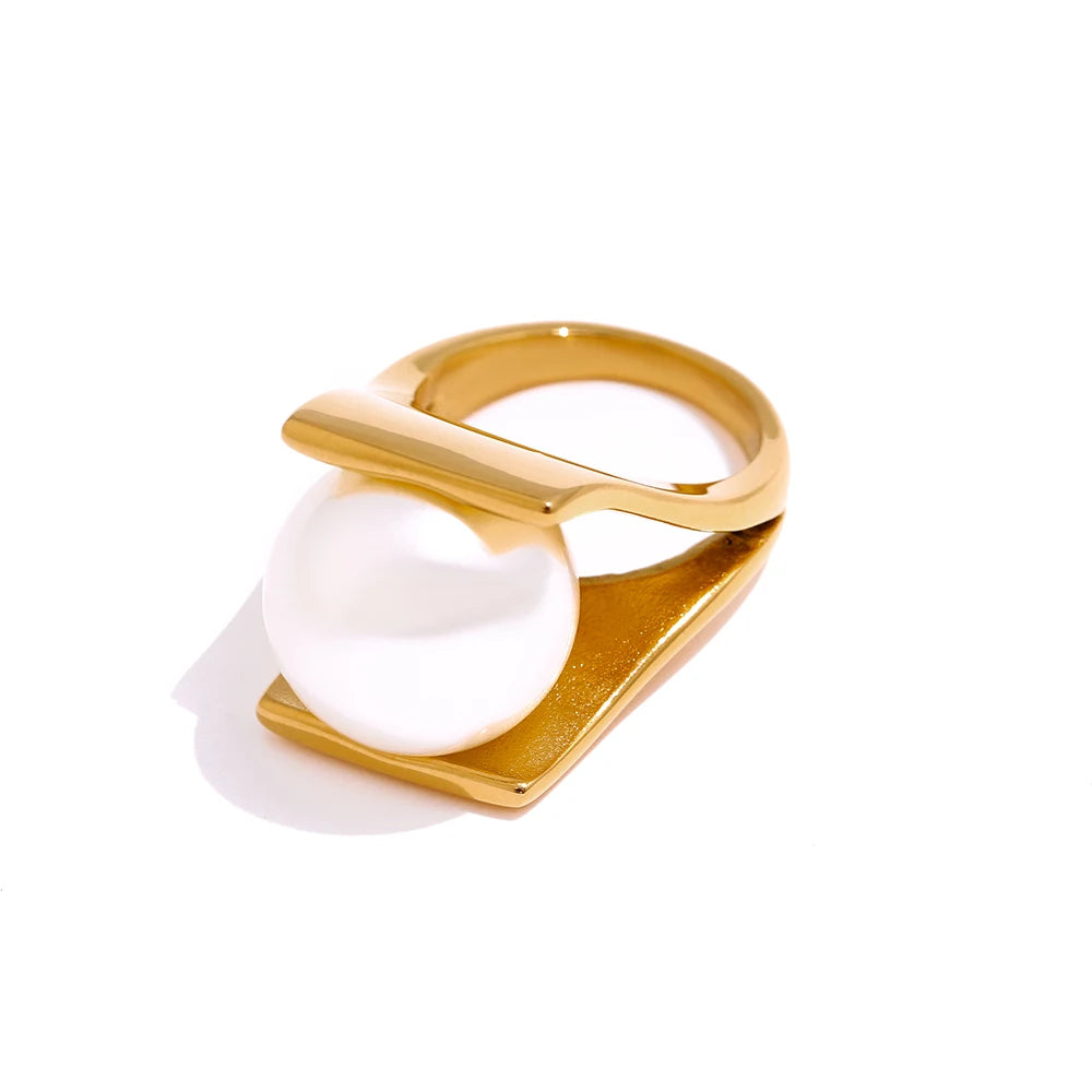 Imitation pearls abstract cocktail fashion ring - product image