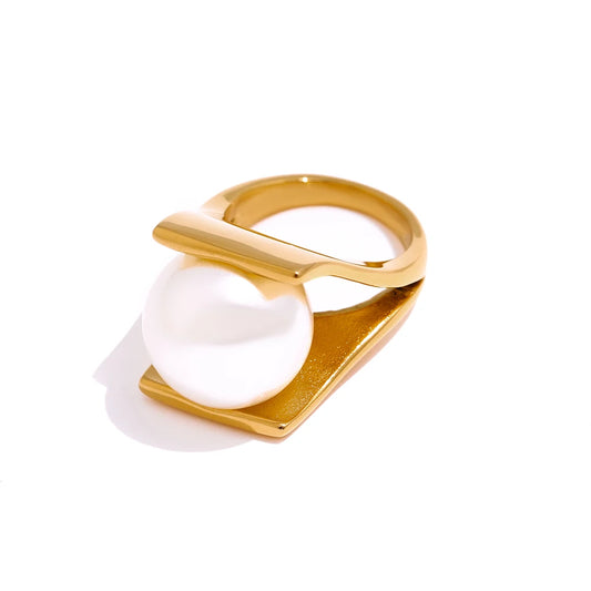 Imitation pearls abstract cocktail fashion ring - product image