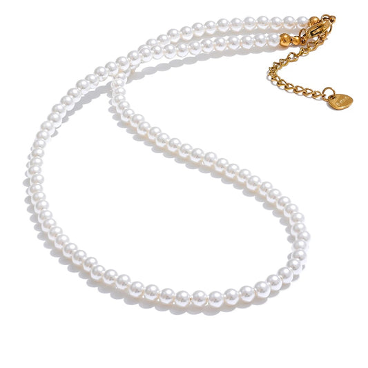 Imitation pearls beaded chain handmade necklace - product image