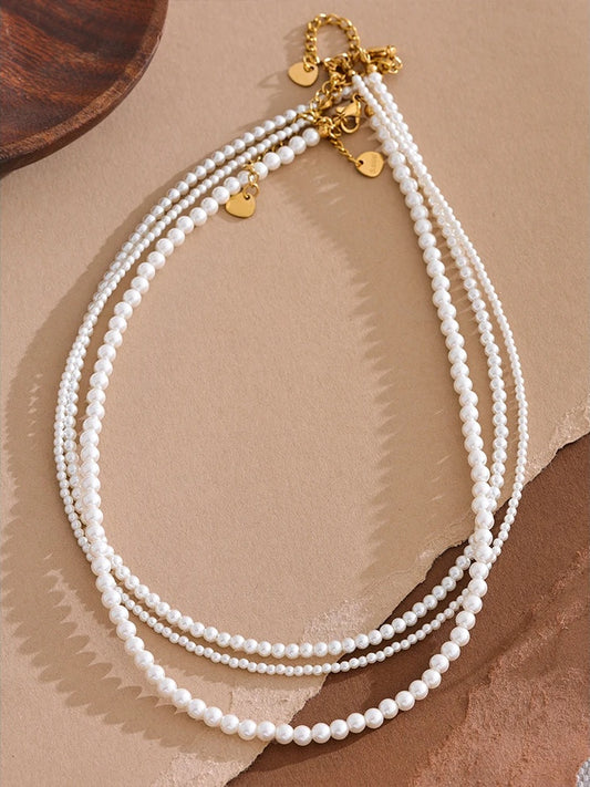 Imitation pearls beaded chain handmade necklace - product image
