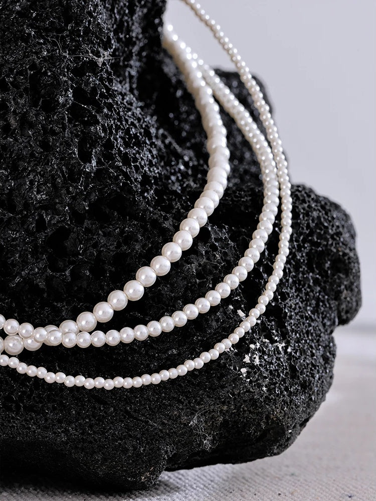 Imitation pearls beaded chain handmade necklace - product image
