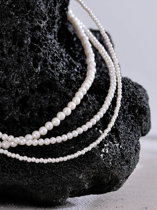Imitation pearls beaded chain handmade necklace - product image