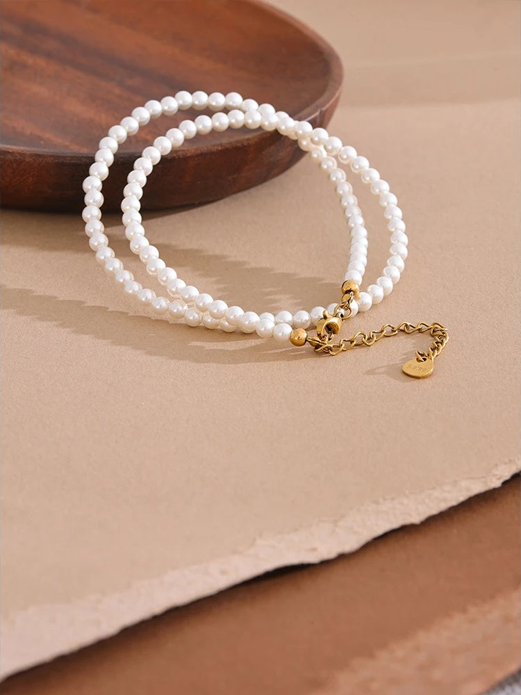 Imitation pearls beaded chain handmade necklace - product image