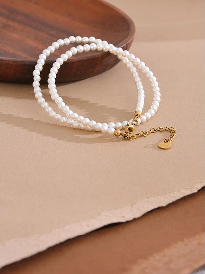 Imitation pearls beaded chain handmade necklace - product image