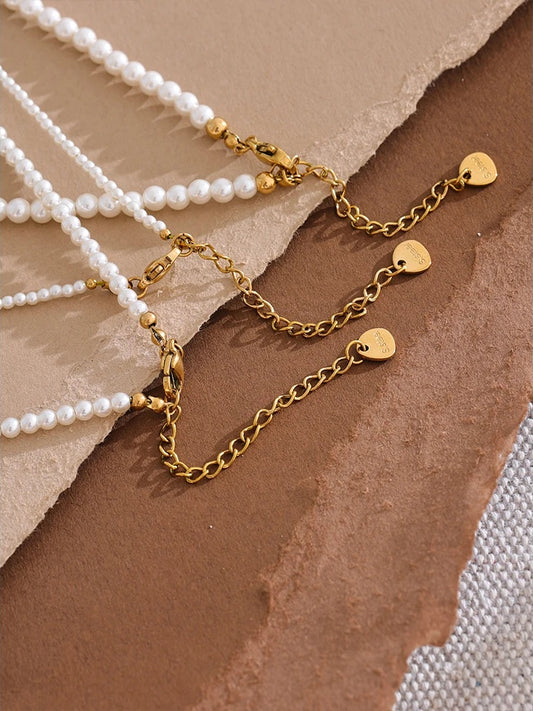 Imitation pearls beaded chain handmade necklace - product image