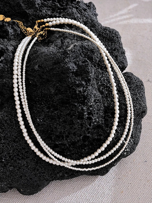 Imitation pearls beaded chain handmade necklace - product image