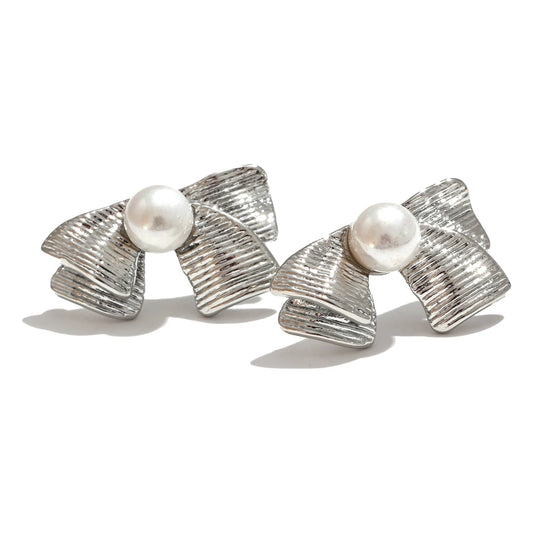 Imitation pearls bowknot stud earrings - product image