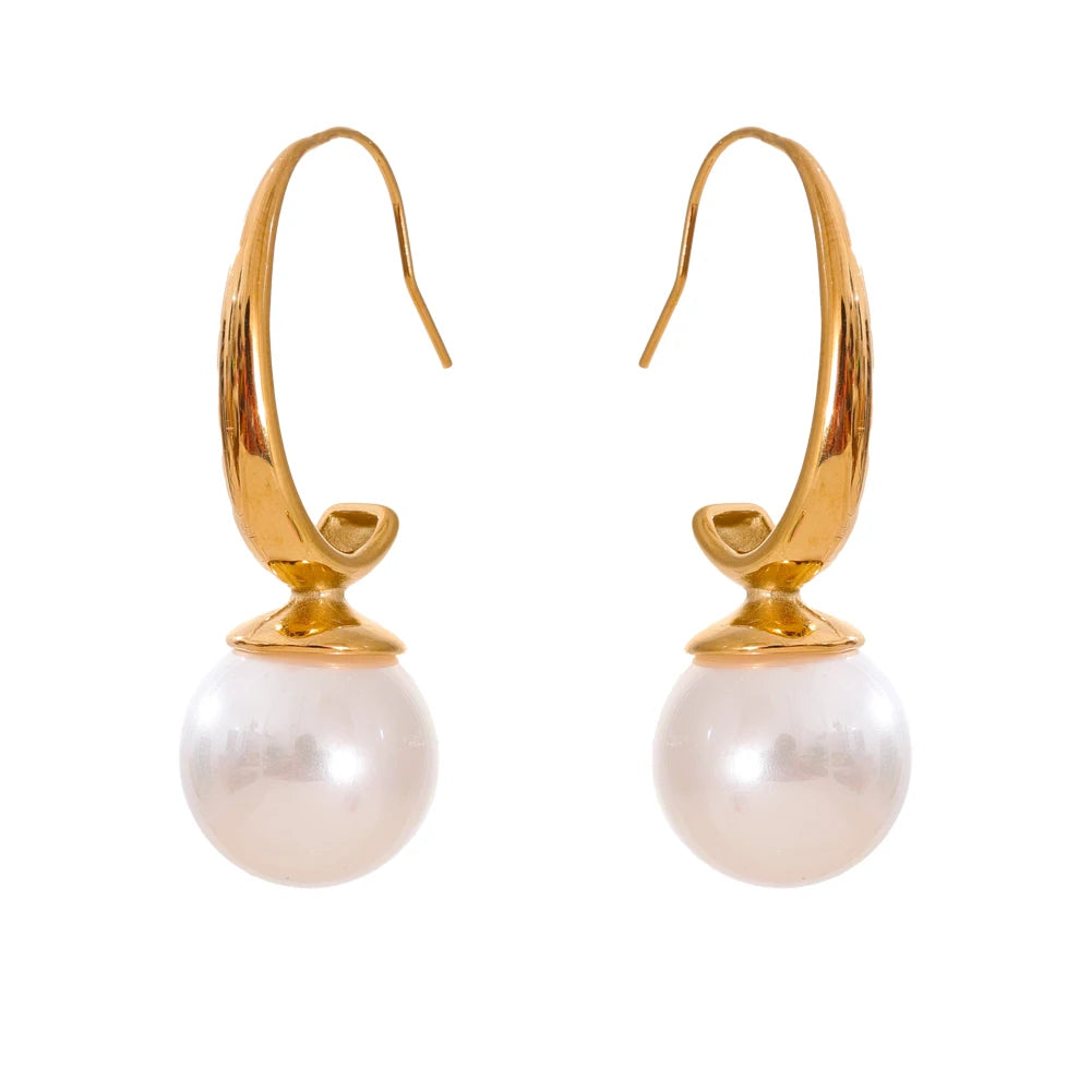 Imitation pearls classic temperament hoop earrings - product image
