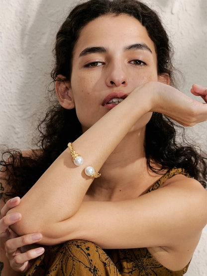 Imitation pearls cuff bracelet bangle - product image