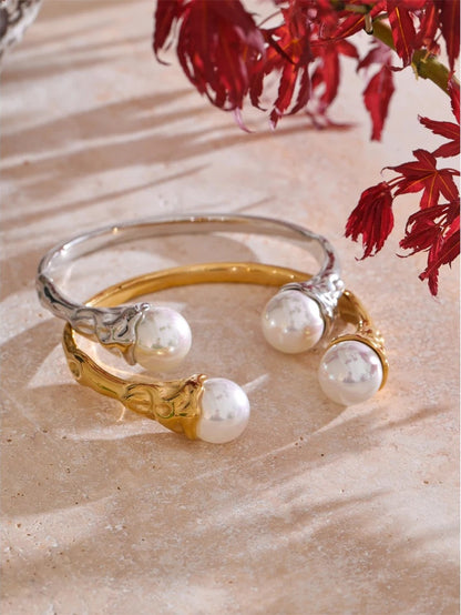 Imitation pearls cuff bracelet bangle - product image