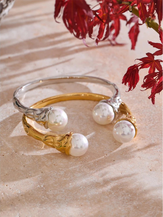 Imitation pearls cuff bracelet bangle - product image