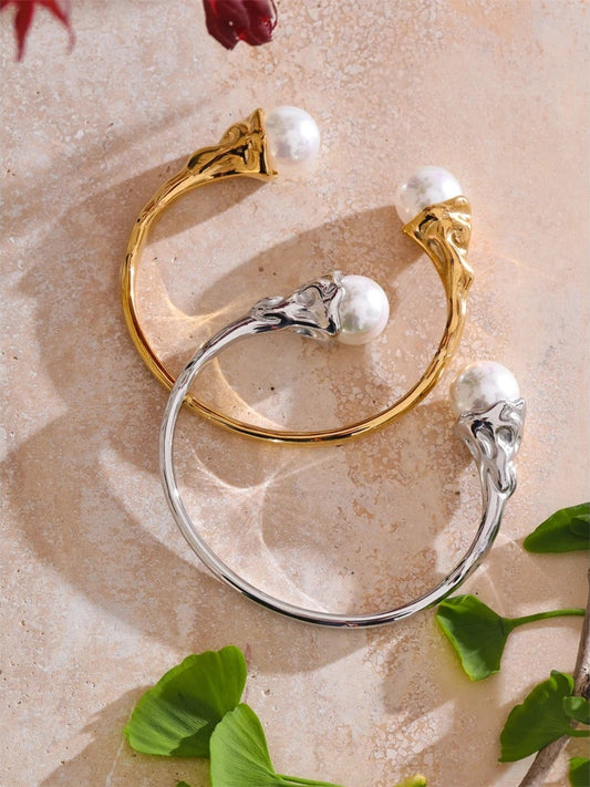 Imitation pearls cuff bracelet bangle - product image