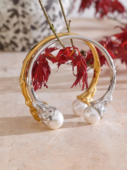 Imitation pearls cuff bracelet bangle - product image