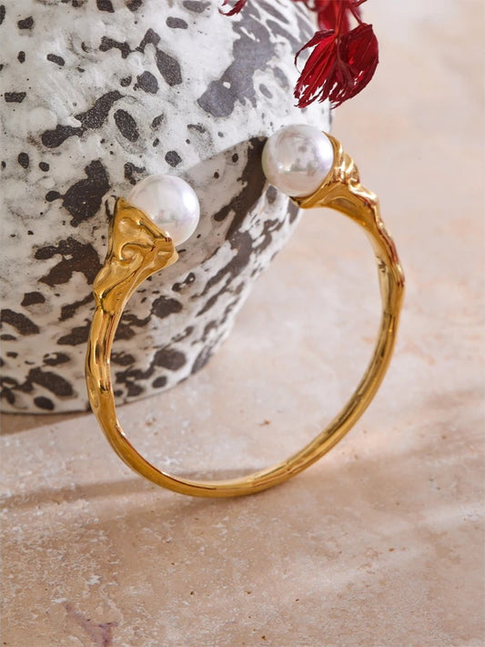 Imitation pearls cuff bracelet bangle - product image