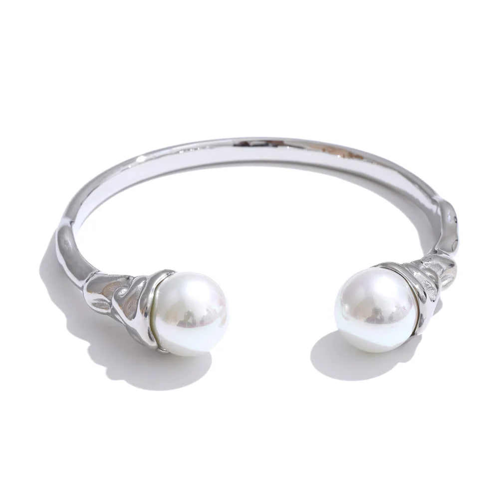 Imitation pearls cuff bracelet bangle - product image