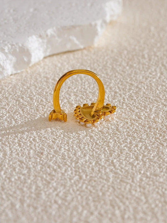 Imitation pearls cz heart open ring - product image