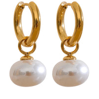 Imitation Pearls Drop Golden Korean Hoop Earrings
