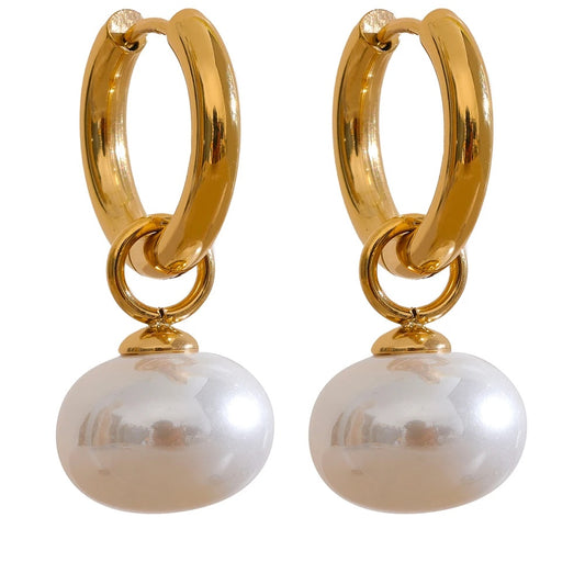 Imitation pearls drop golden korean hoop earrings - product image
