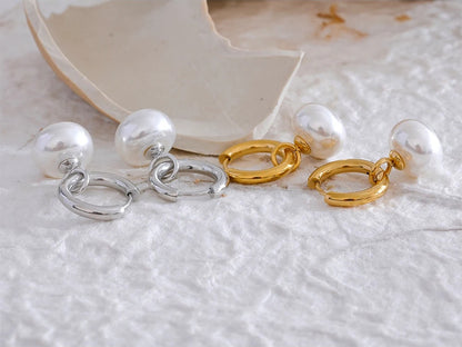 Imitation pearls drop golden korean hoop earrings - product image