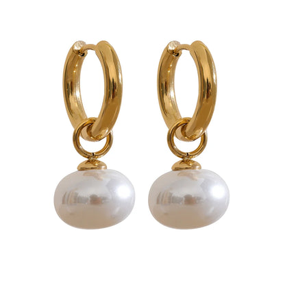 Imitation pearls drop golden korean hoop earrings - product image